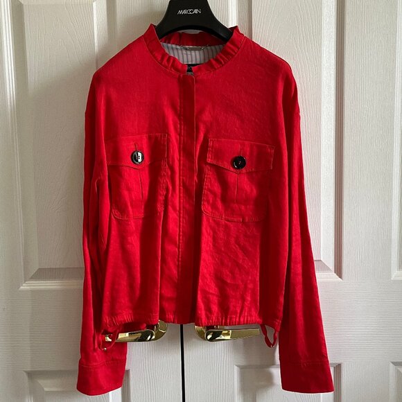 Marc Cain Poppy Orange Linen blend jacket with black buttons - size M / N3 - Picture 4 of 16